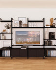 Harmony 4 Bay Media Unit - Aluminum + Wood Shelves and Cabinets