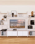 Harmony 4 Bay Media Unit - Aluminum + Wood Shelves and Cabinets