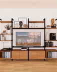 Harmony 4 Bay Media Unit - Aluminum + Wood Shelves and Cabinets