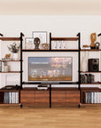 Harmony 4 Bay Media Unit - Aluminum + Wood Shelves and Cabinets