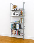 Stainless steel modular shelving unit for modern storage and organization.