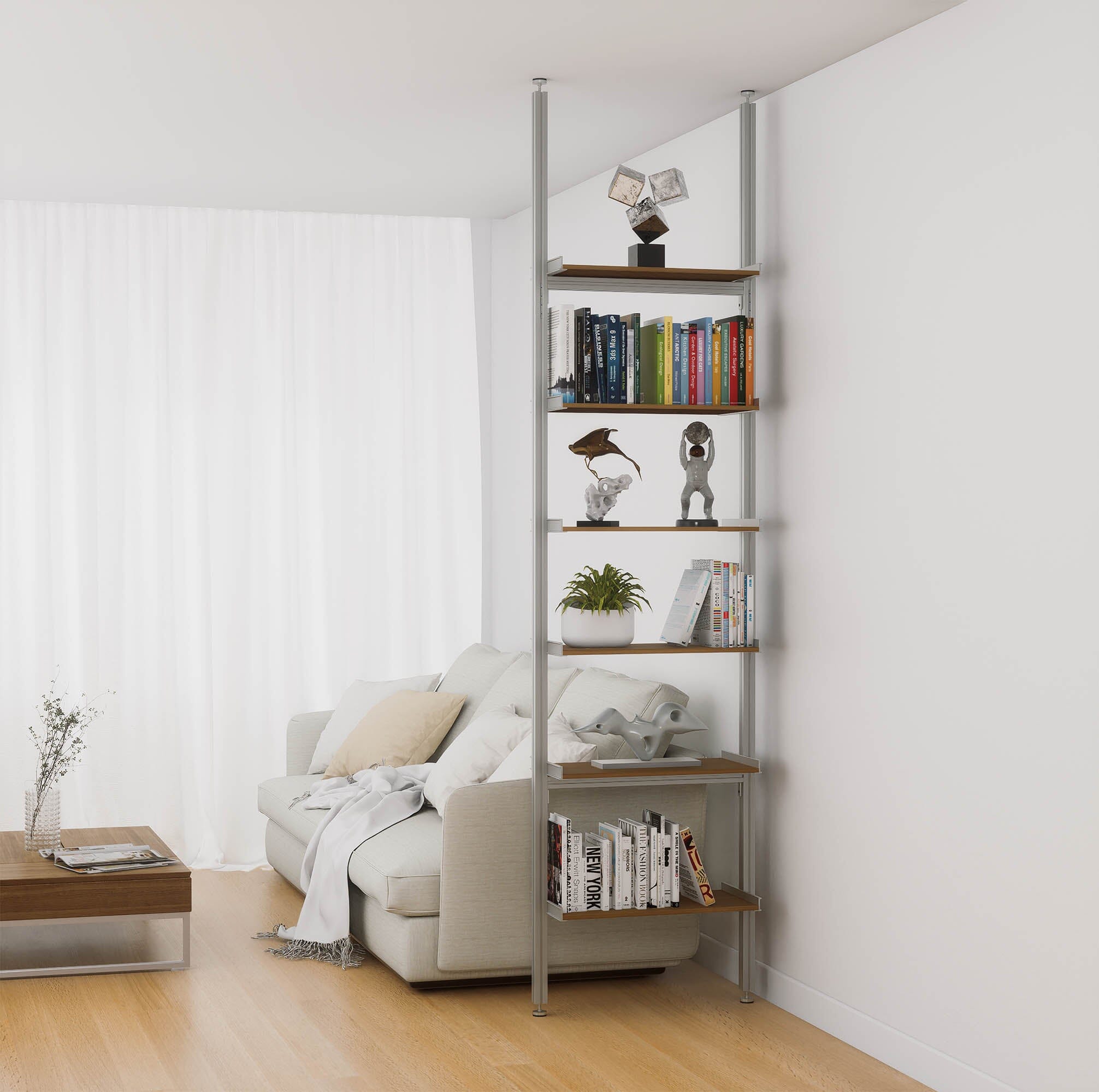 Aluminaire Wood Inspired Floor to Ceiling Shelving Room Divider