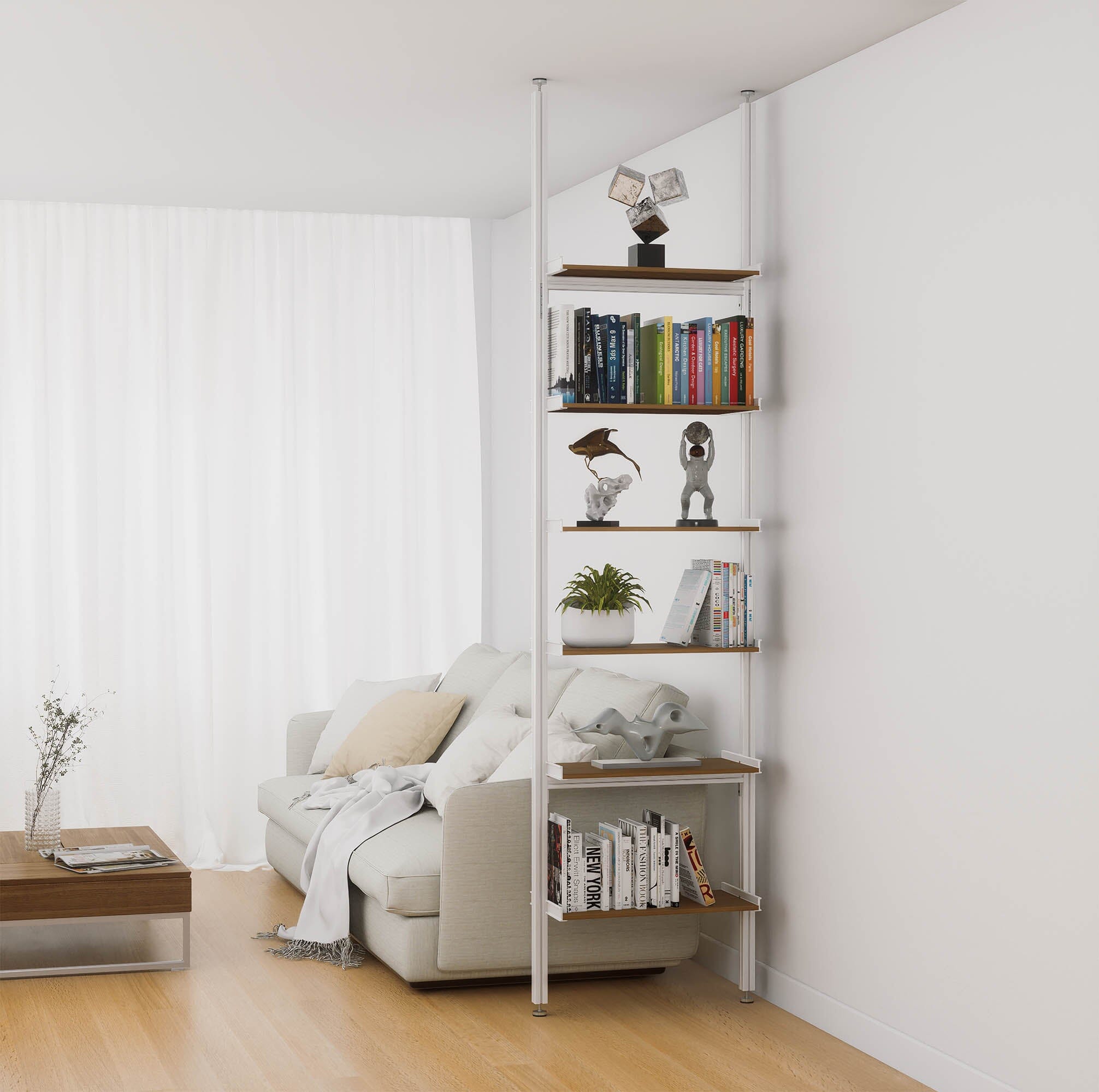 Aluminaire Wood Inspired Floor to Ceiling Shelving Room Divider