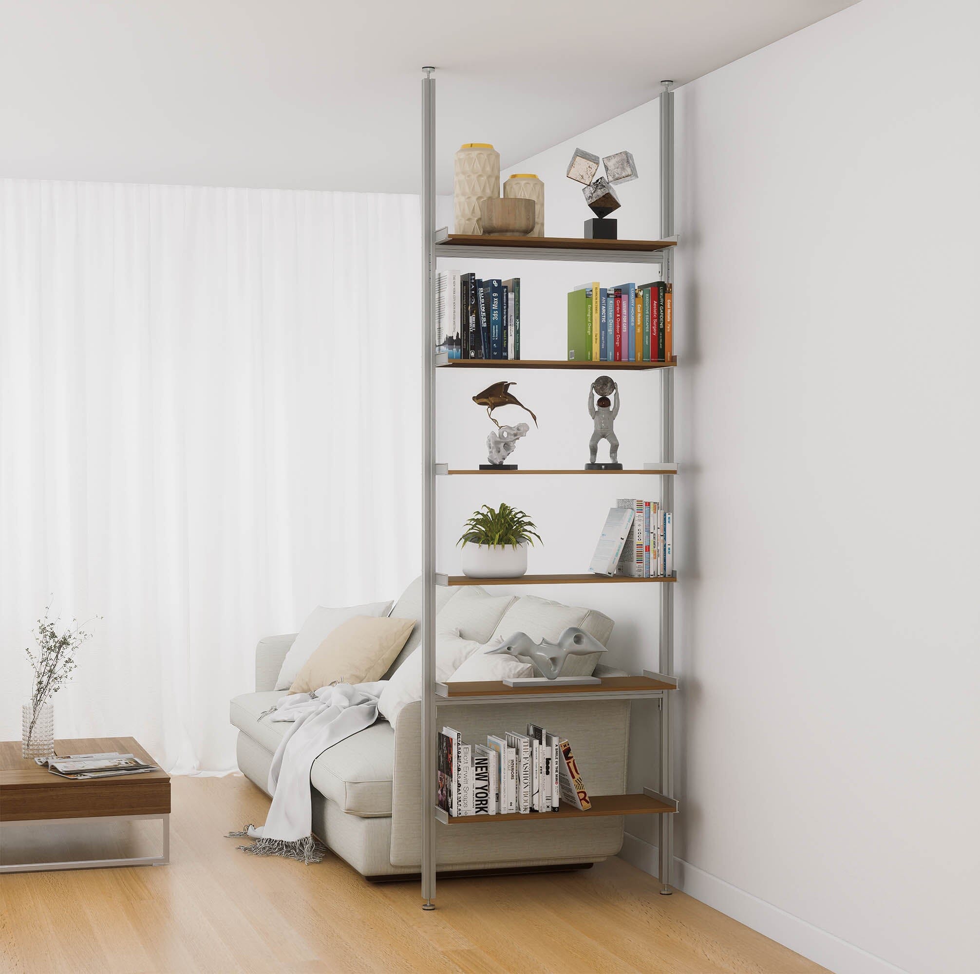 Aluminaire Wood Inspired Floor to Ceiling Shelving Room Divider