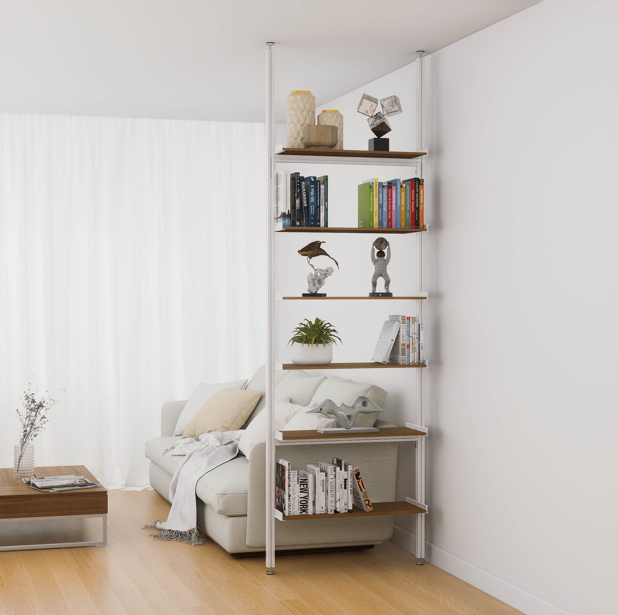Aluminaire Wood Inspired Floor to Ceiling Shelving Room Divider