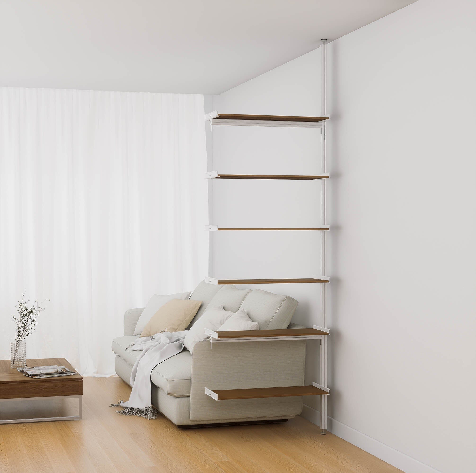Aluminaire Wood Inspired Floor to Ceiling Shelving Room Divider