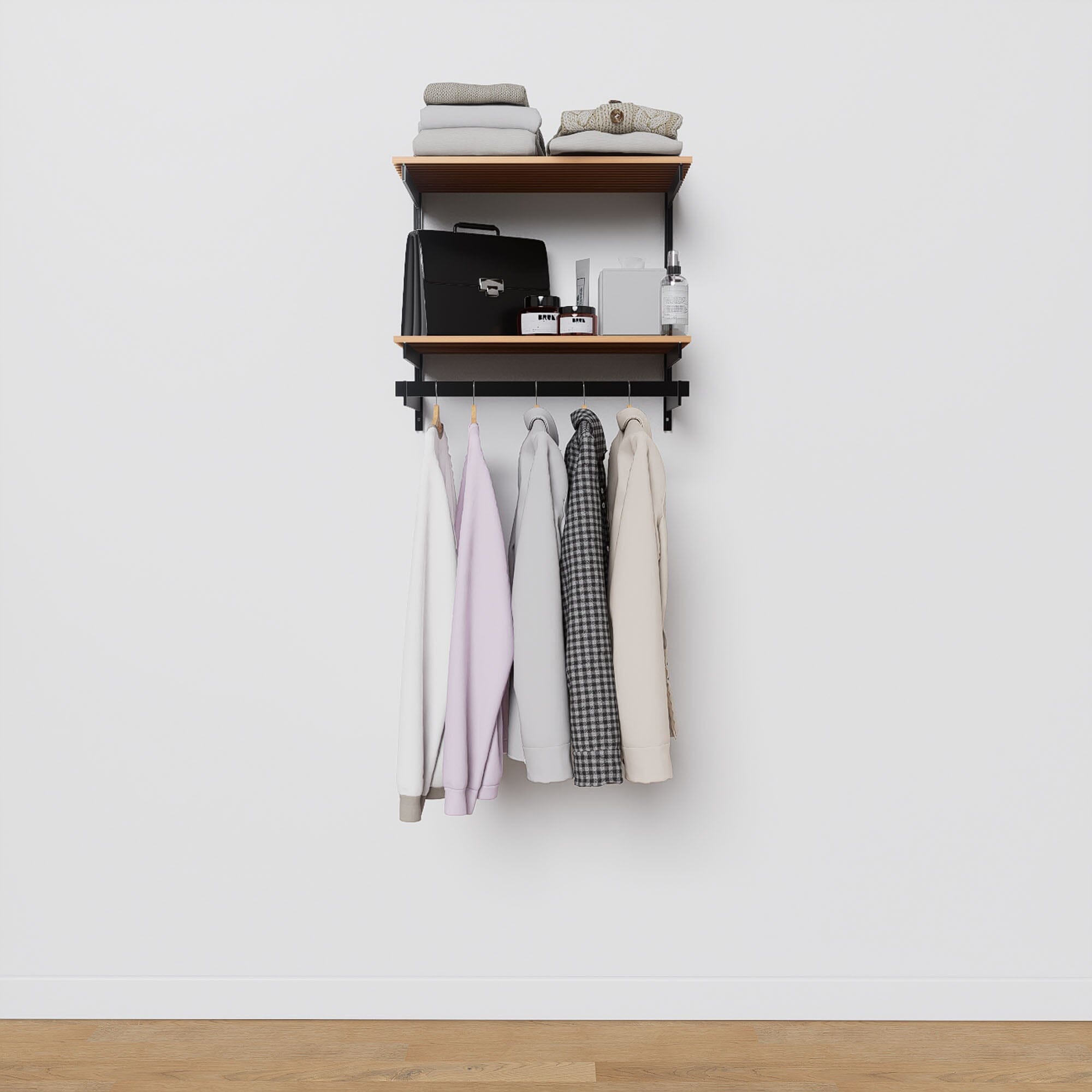 Wall-Mounted Closet Shelves w/ Hanger Bar