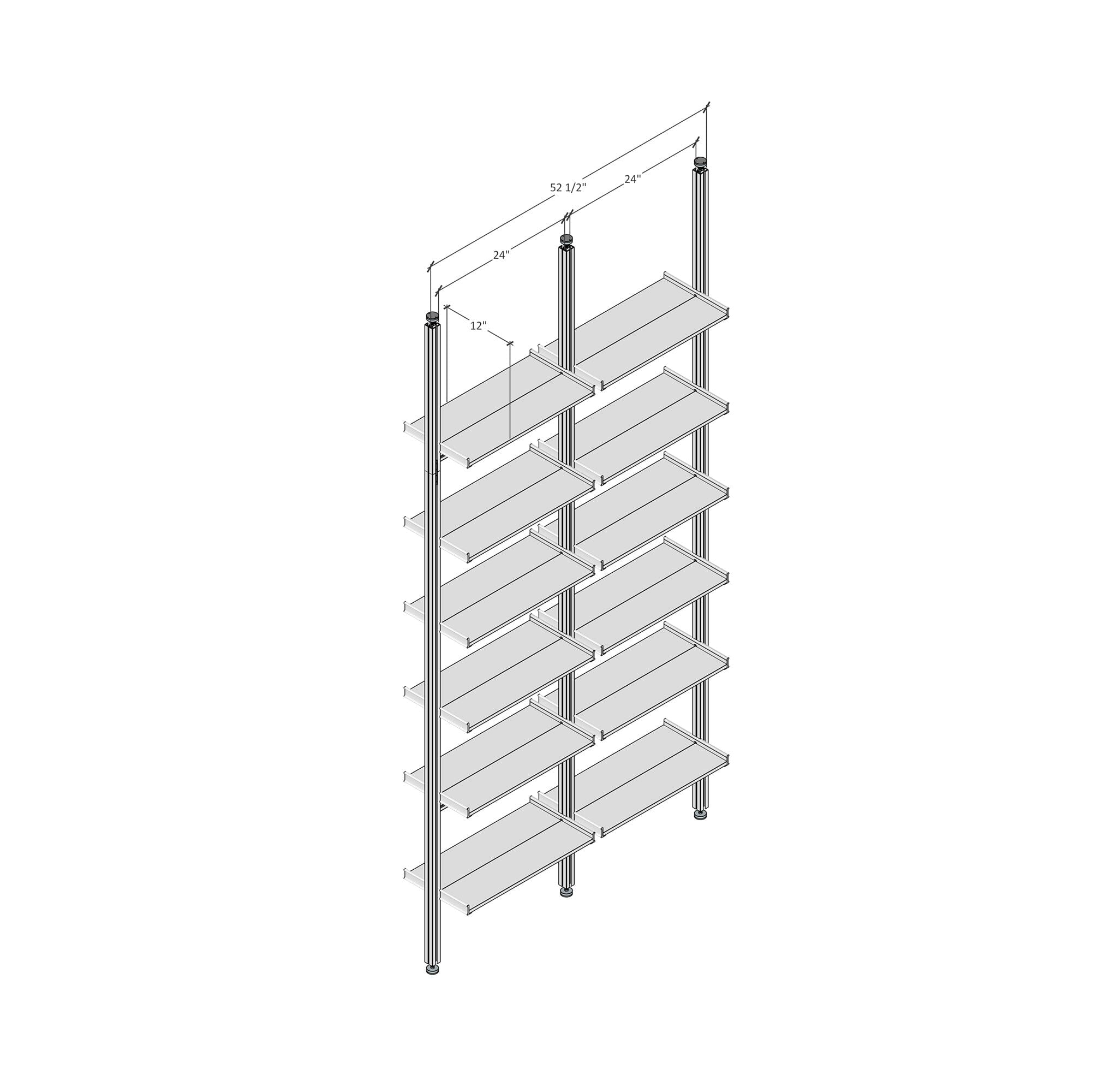 Aluminaire Wood Inspired Floor to Ceiling Shelving Room Divider