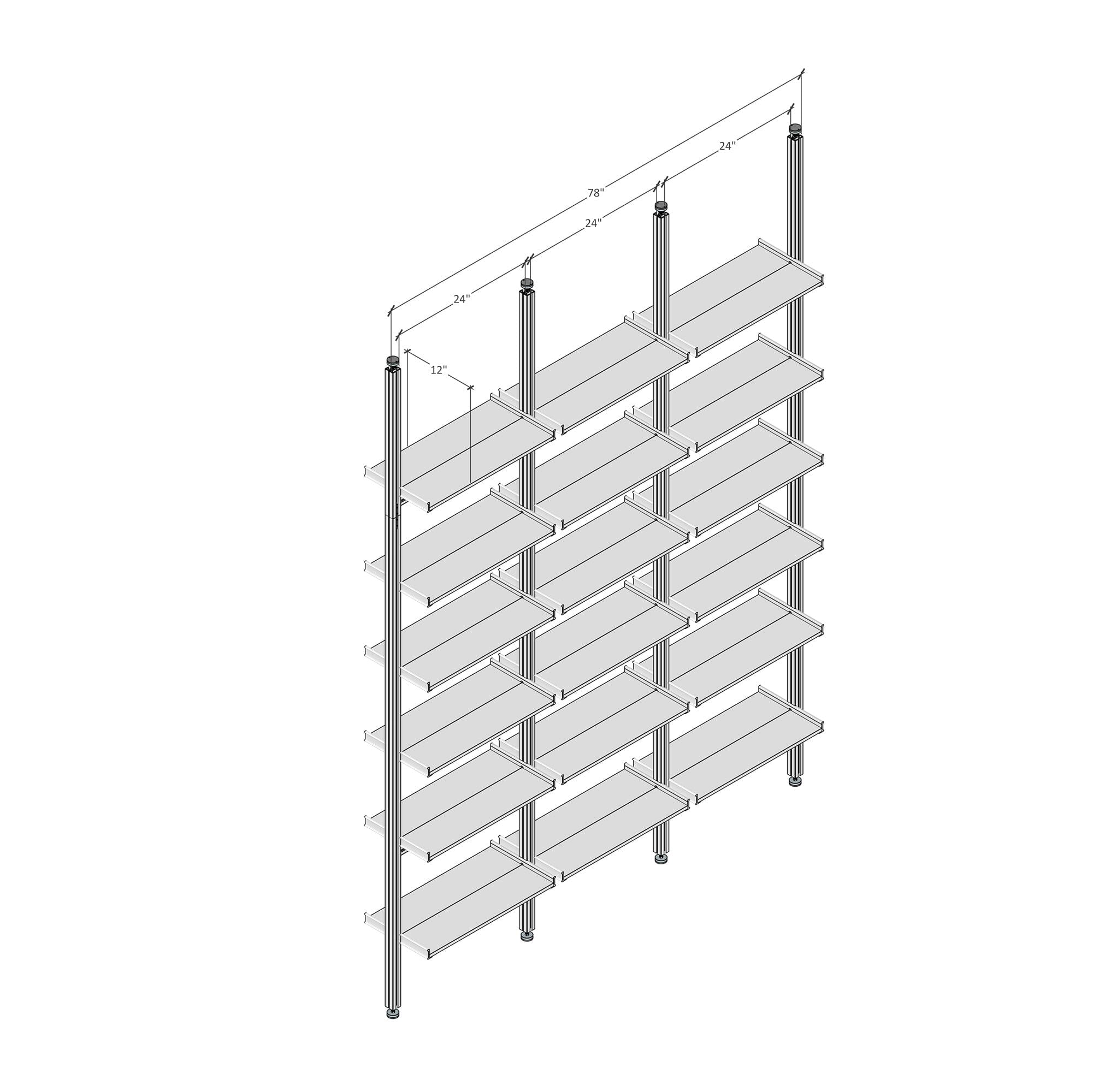 Aluminaire Wood Inspired Floor to Ceiling Shelving Room Divider