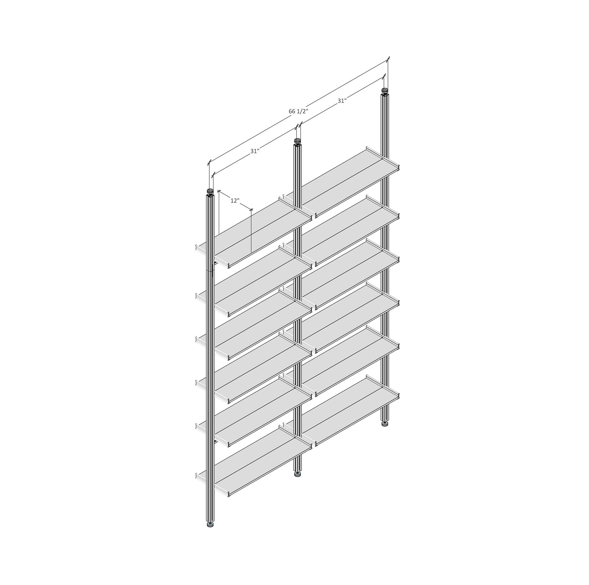 Aluminaire Wood Inspired Floor to Ceiling Shelving Room Divider