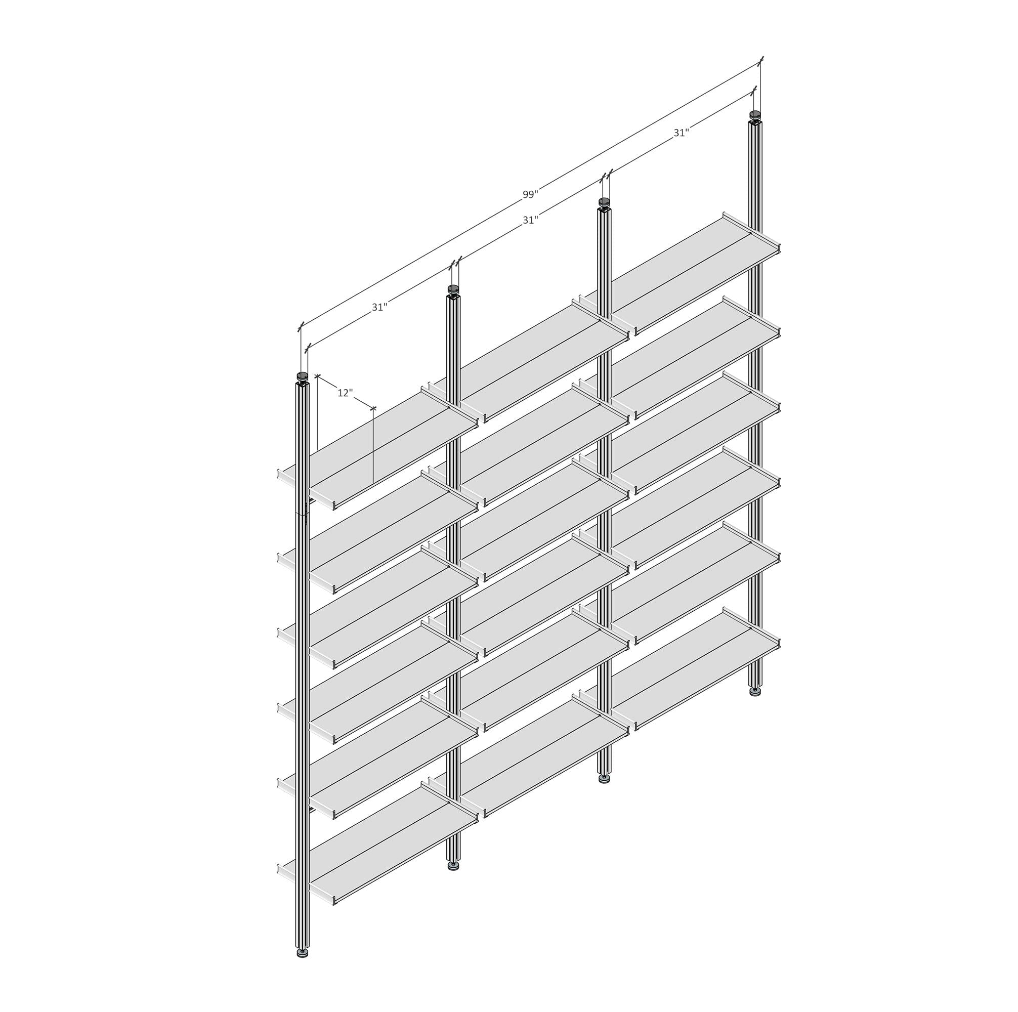 Aluminaire Wood Inspired Floor to Ceiling Shelving Room Divider