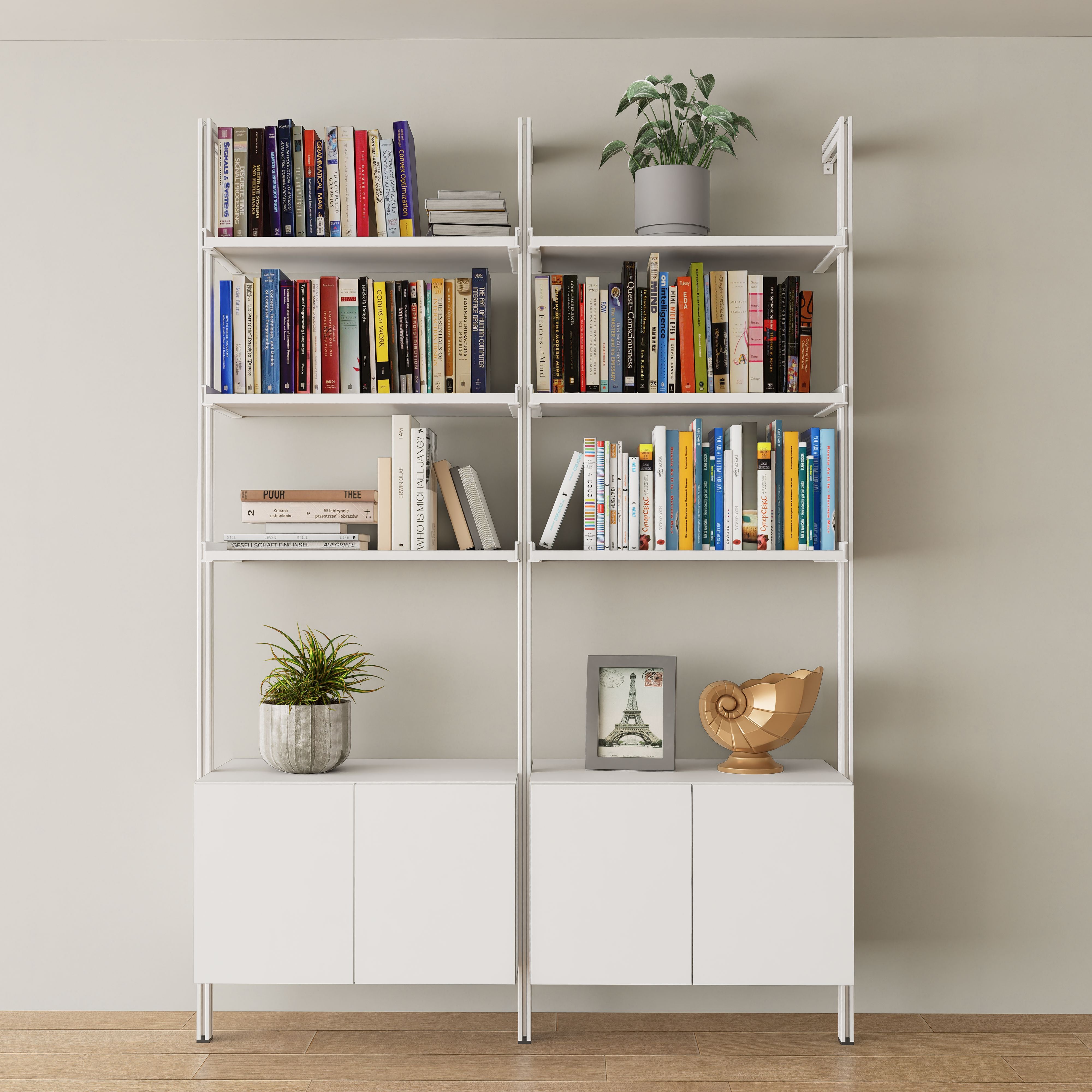 Modular Shelving Units with Aluminum Shelves and Wood Cabinets – modpod-nyc
