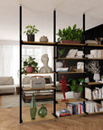 Aluminaire Wood Inspired Floor to Ceiling Shelving Room Divider