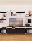 Harmony 4 Bay Media Unit - Aluminum + Wood Shelves and Cabinets