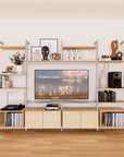 Harmony 4 Bay Media Unit - Aluminum + Wood Shelves and Cabinets